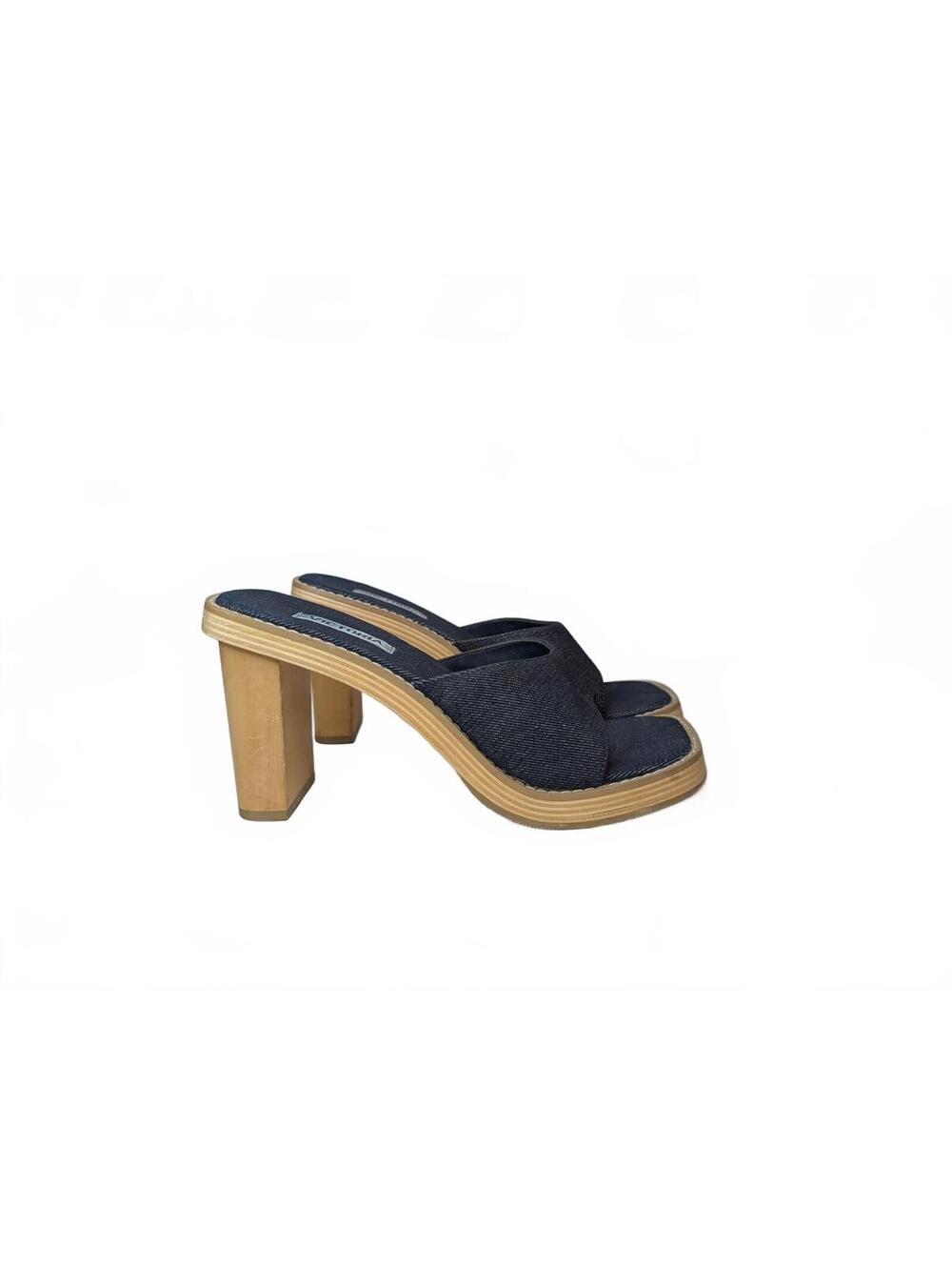 Victoria Denim Y2K Mule Chunky Square Toe Heeled Sandals Size 7
